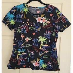 Disney Medical “Tropical Paradise” Lilo & Stitch V-Neck Scrub Top Size XS